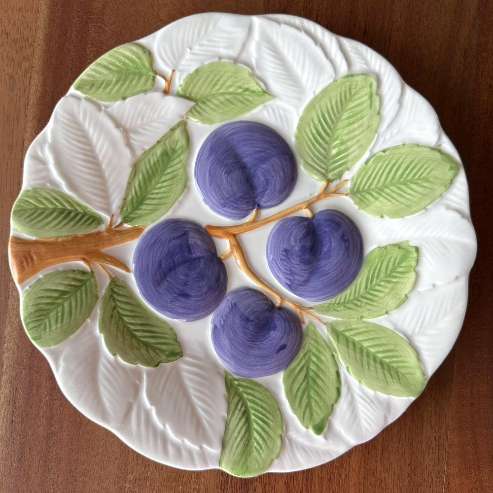 Erik Van Horn Fruit du Jour Plates Set of 6 Shafford Majolica 1987 Vintage - Picture 5 of 10